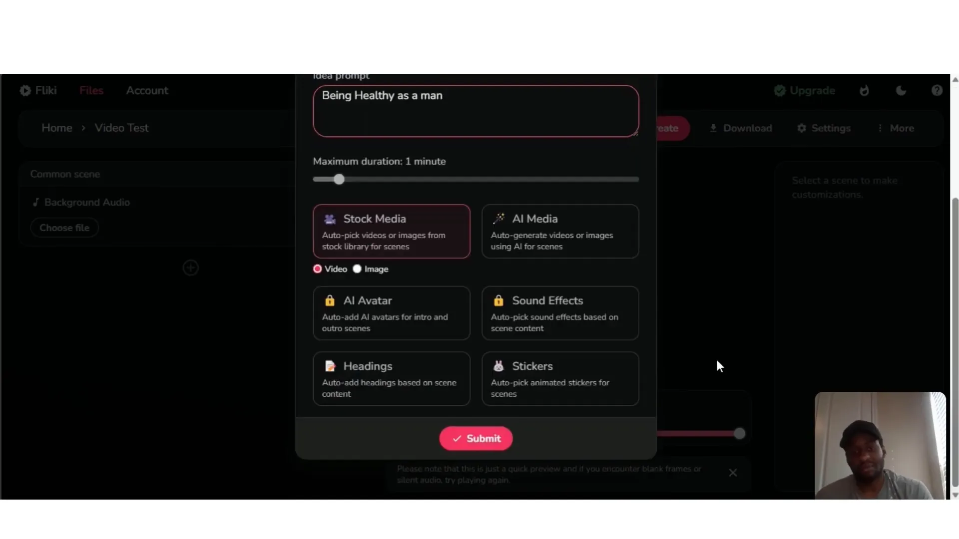 Entering prompt for video creation