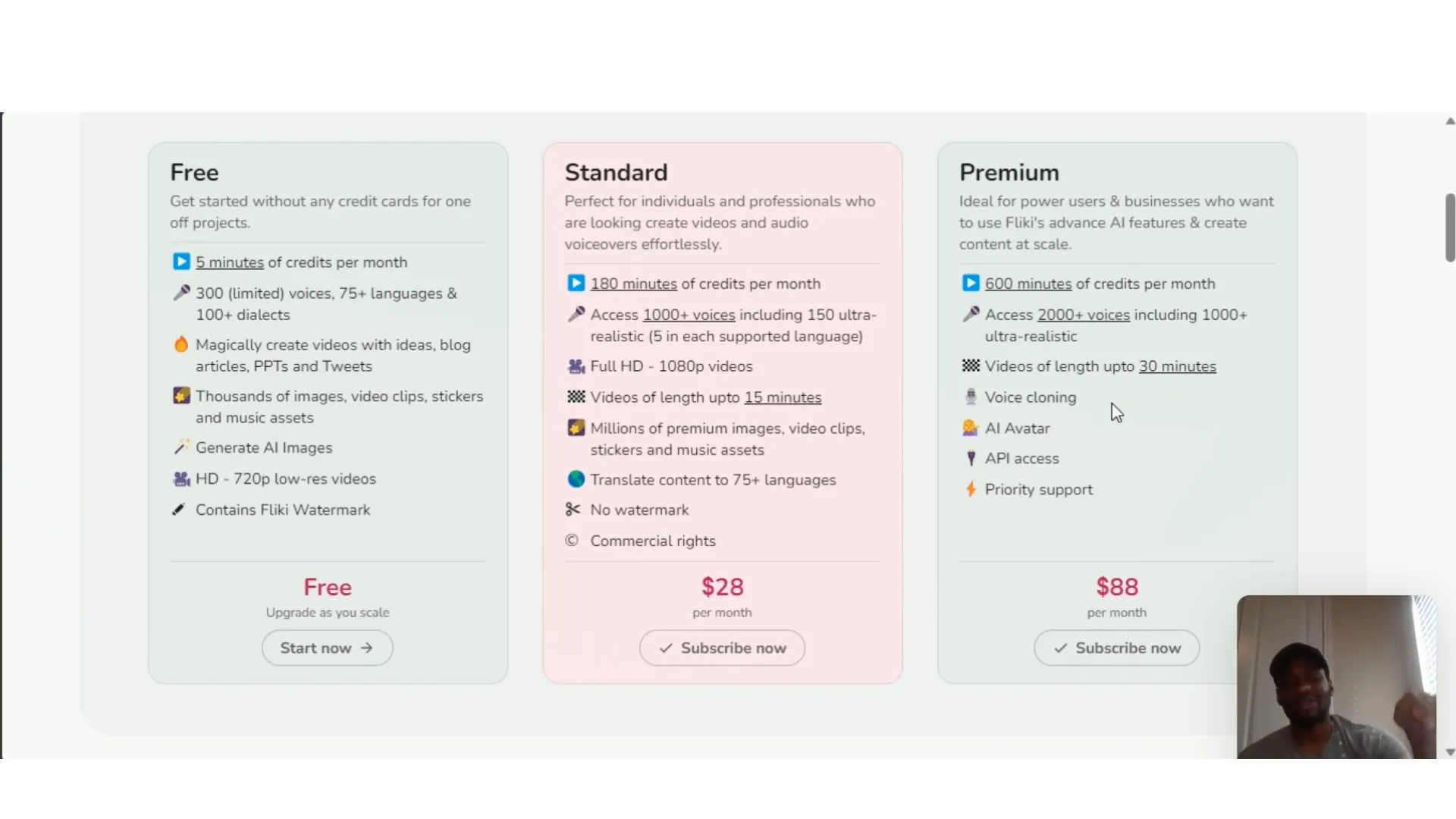 Fliki AI pricing plans overview