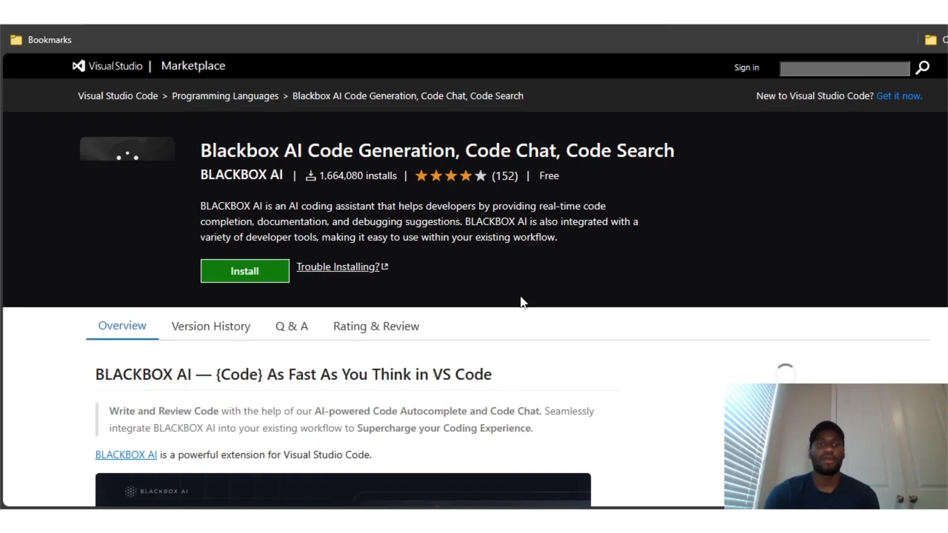Blackbox AI extension in VS Code Marketplace