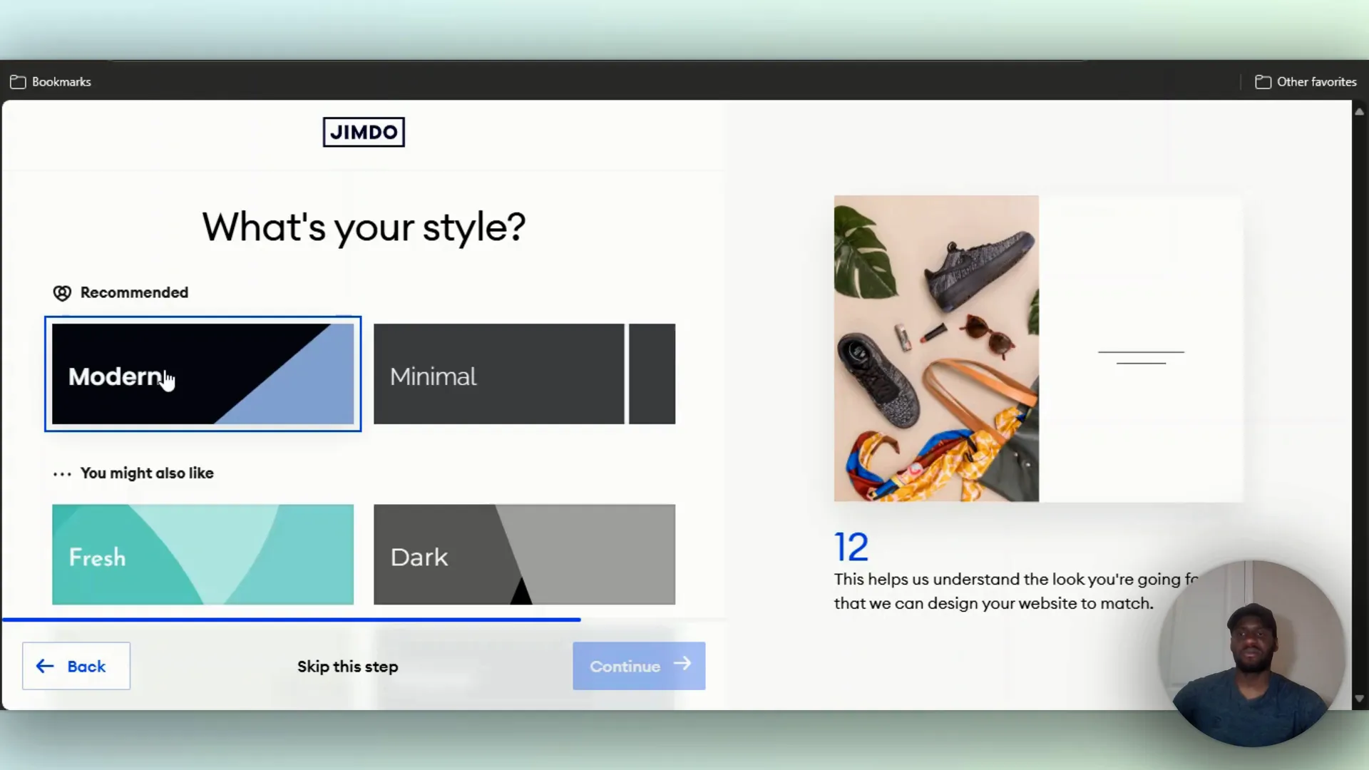 Choosing recommended style and colors (modern minimal example)