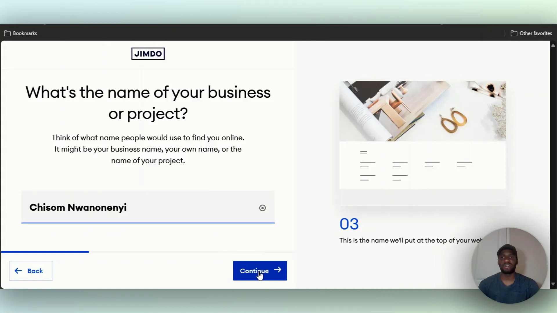 Entering business name and choosing a business category