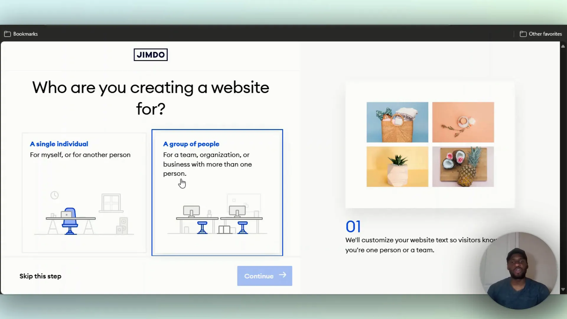 Choosing who the website is for (group of people selection)