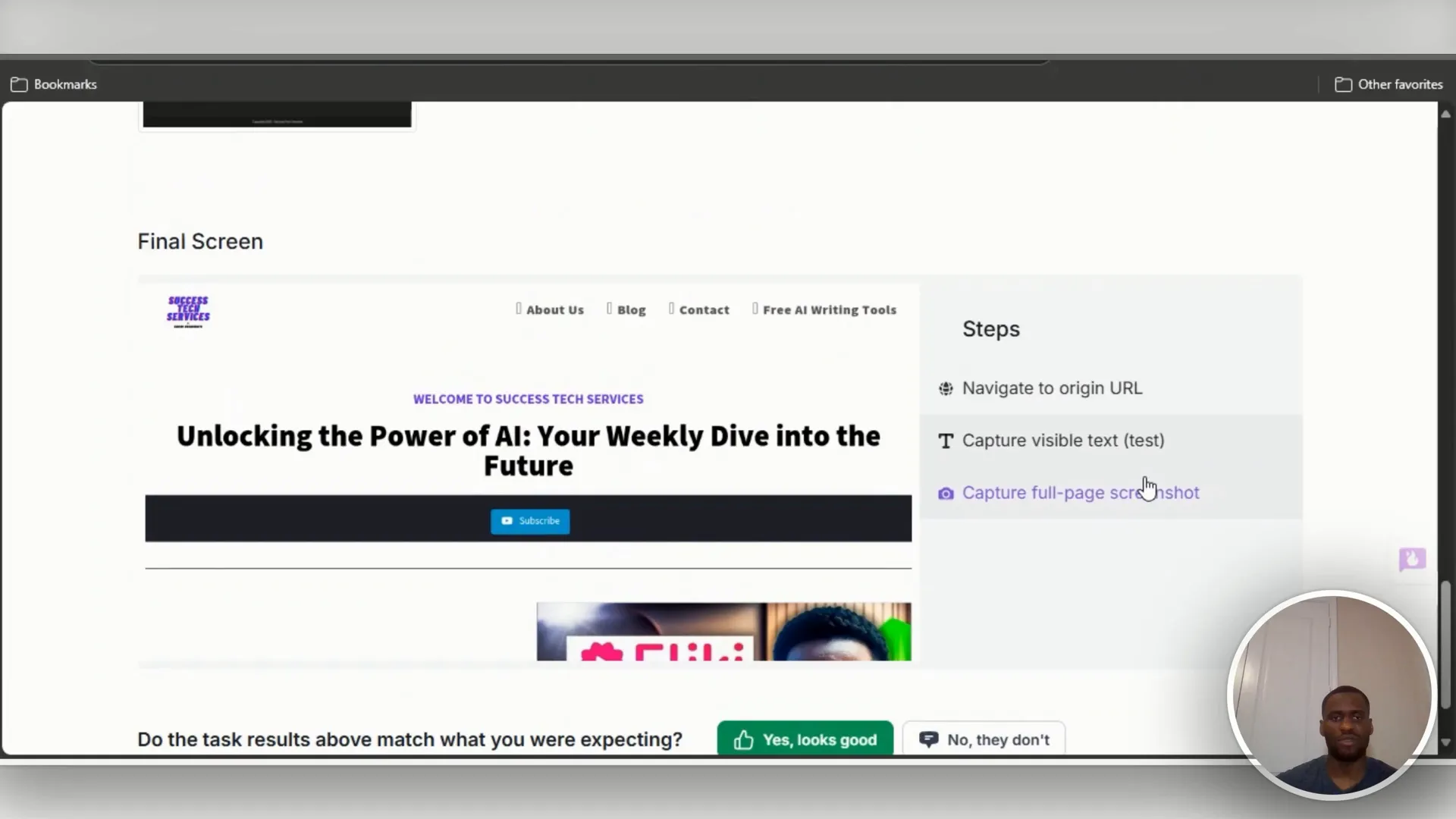 Capture of robot scraping front page and full-page screenshot