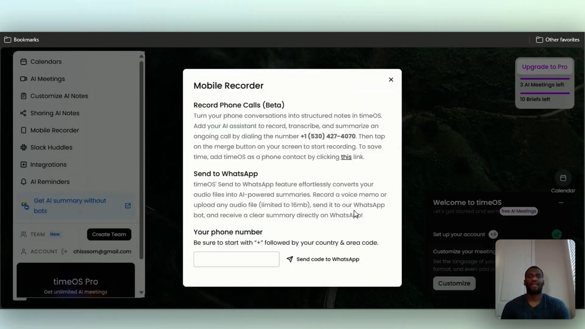 Mobile recorder feature in TimeOS