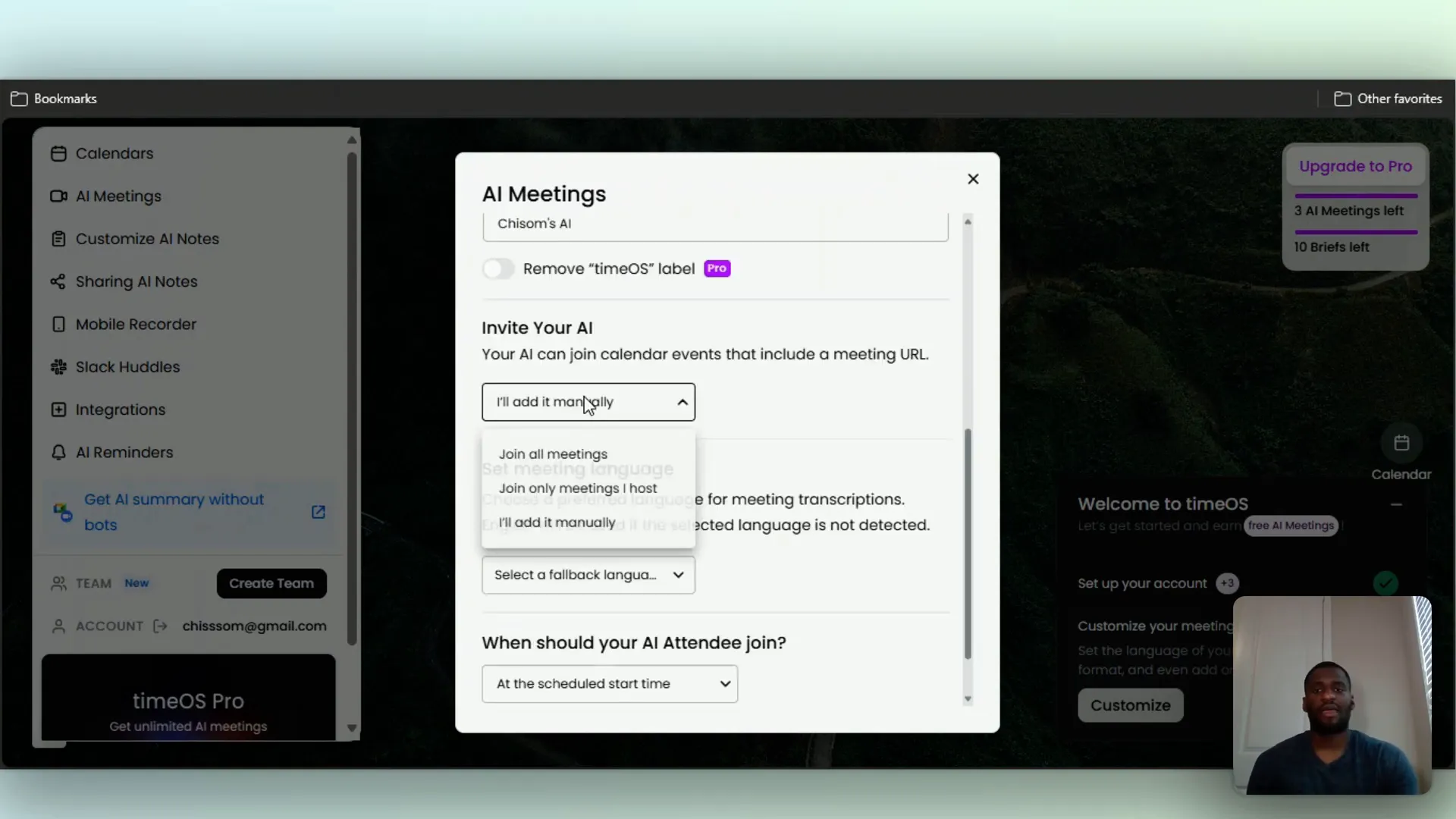 Inviting AI assistant to meetings