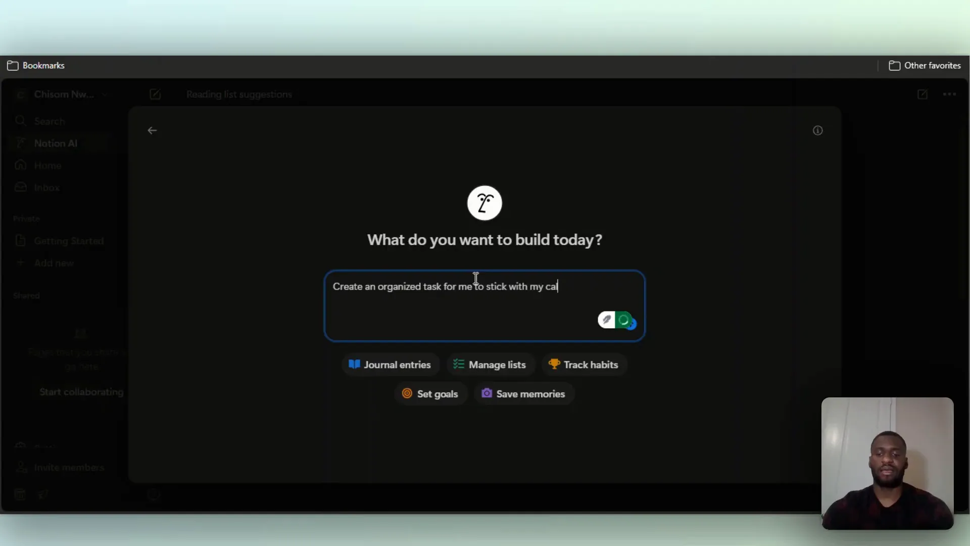 Build with AI option being selected in Notion