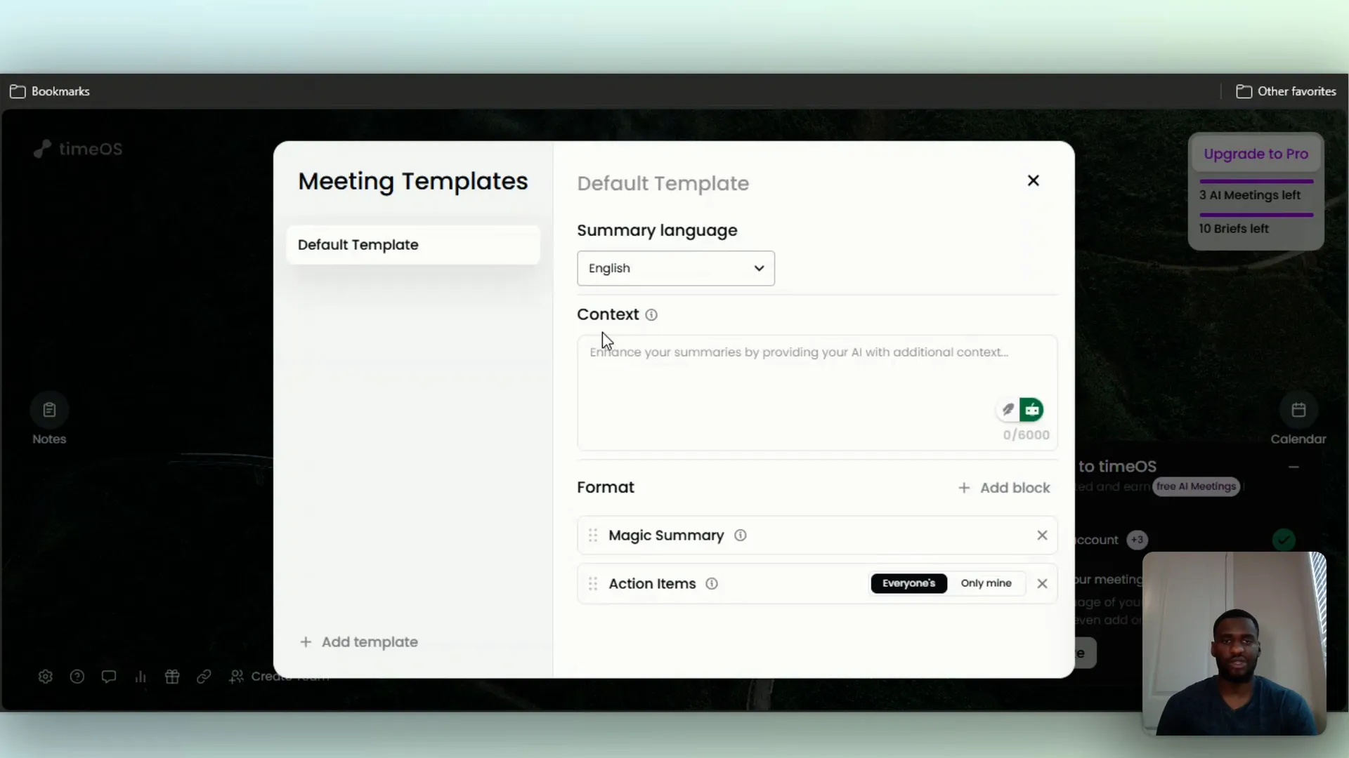 Customizing summaries and context in TimeOS