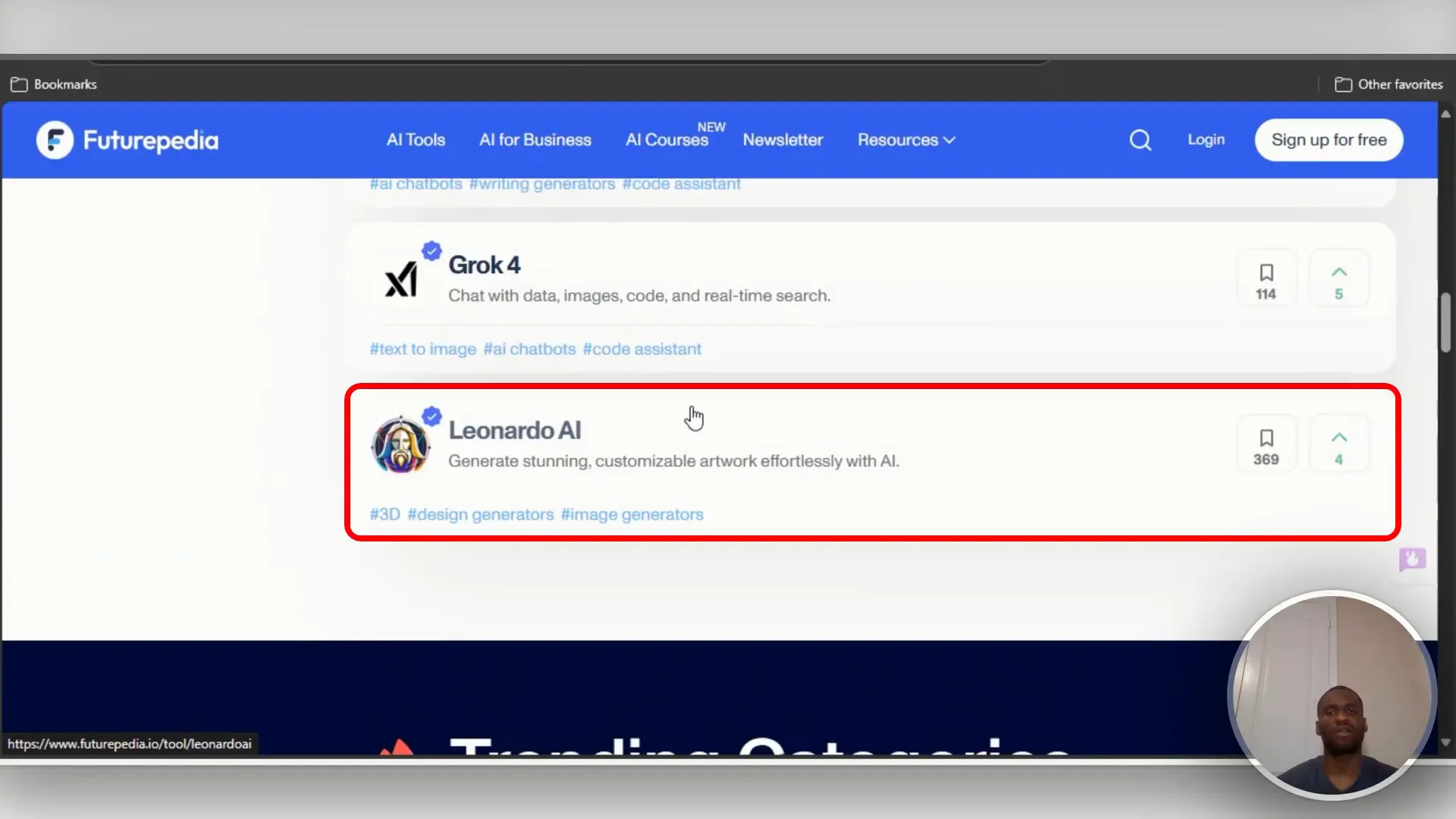 Selecting a pre-built robot for FuturePedia AI detail page