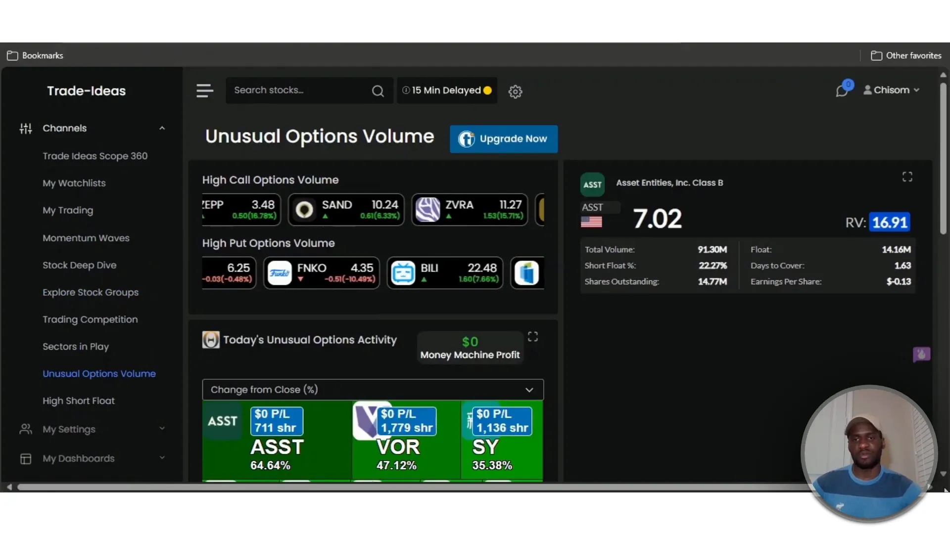Trade Ideas unusual options volume tracking in real time