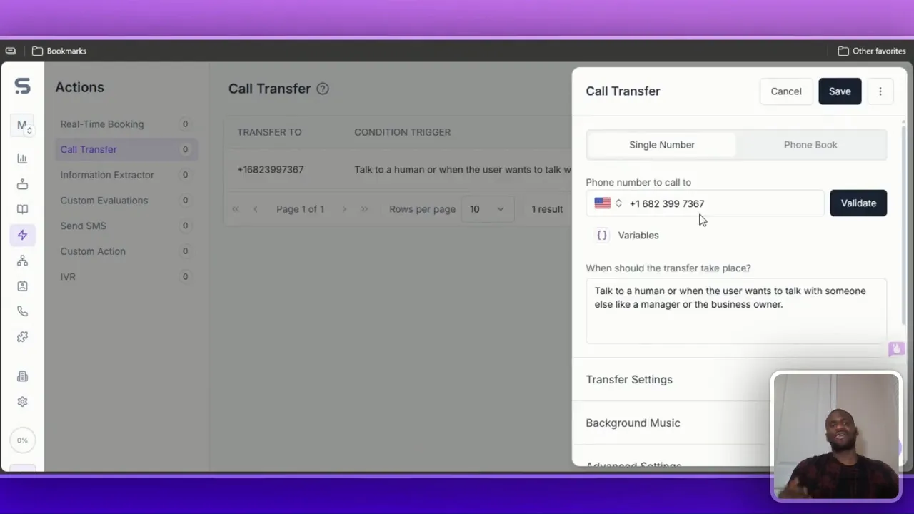 Transfer settings showing contextual summary options