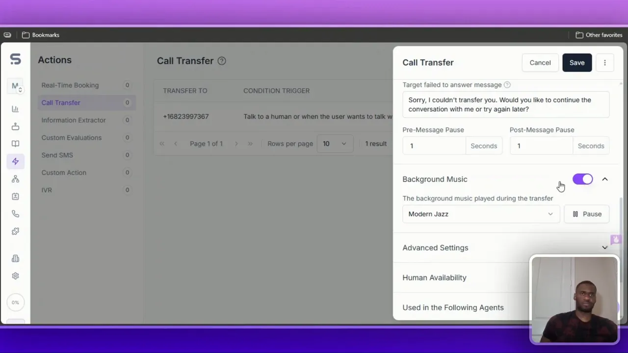 Background music preview and human availability settings