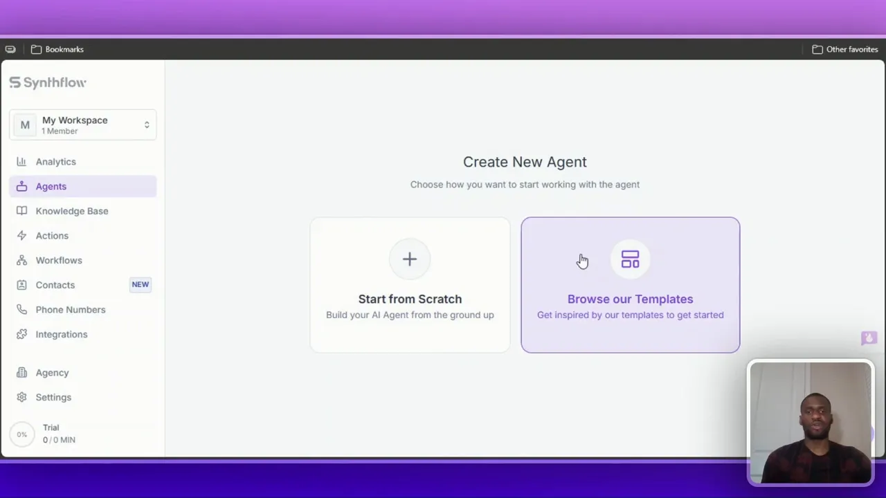Synthflow dashboard after logging in