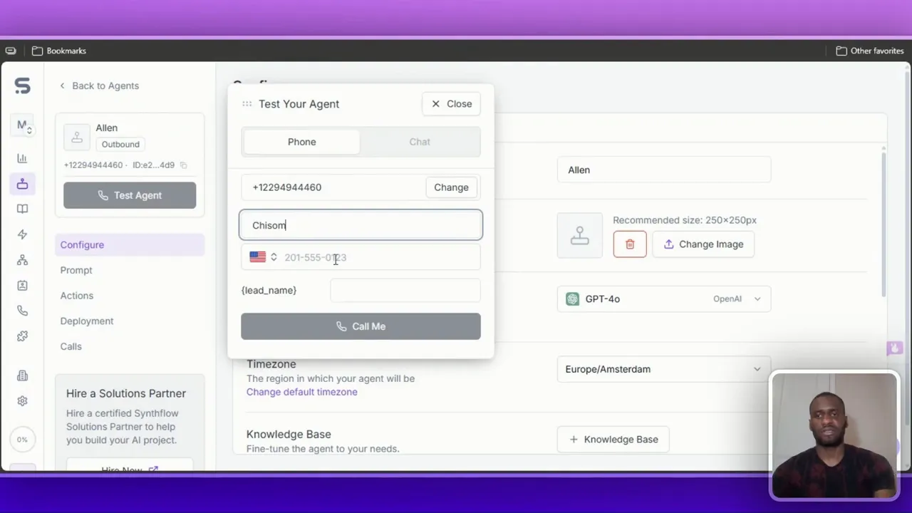 Test agent screen showing insufficient minutes error