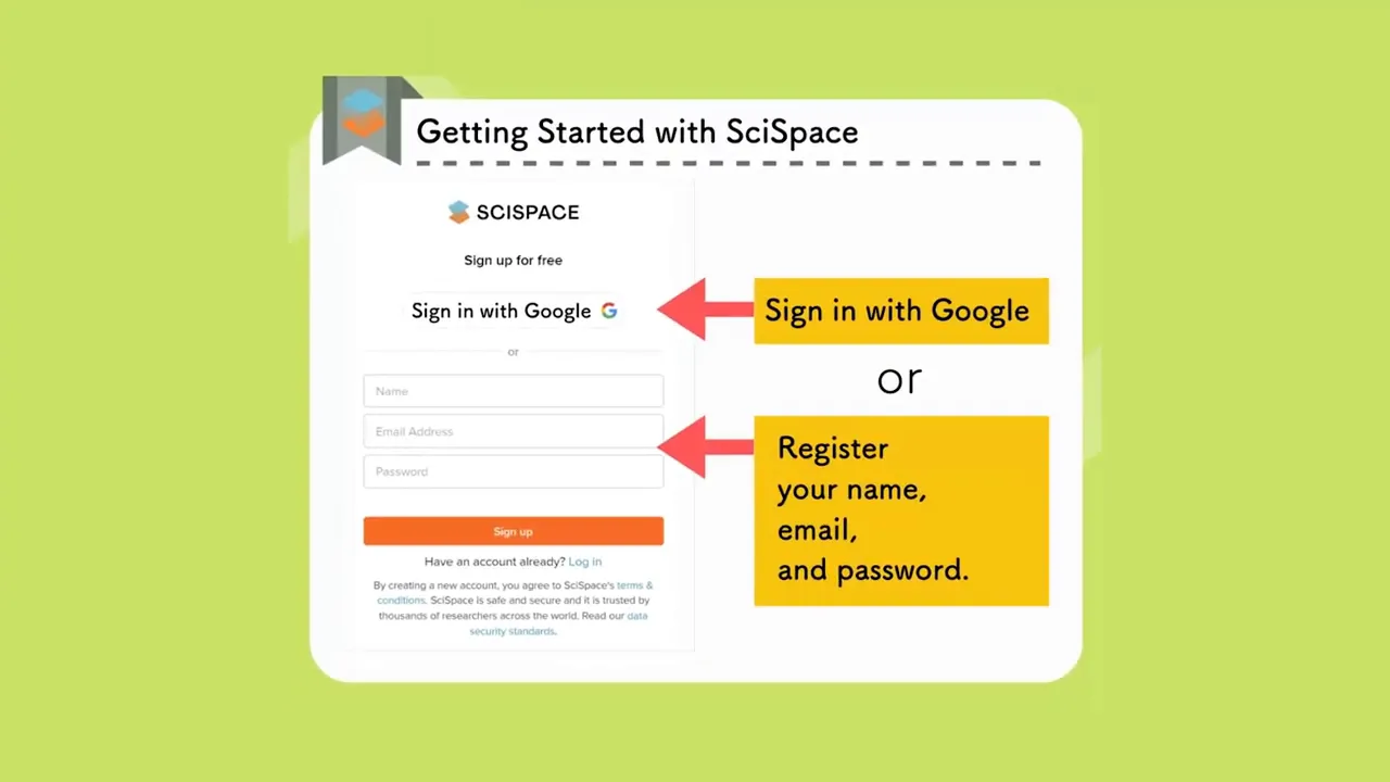 Scispace Review: The Best AI Research Tool for Students? 2 Scispace signup screen showing Google sign-in and basic account fields
