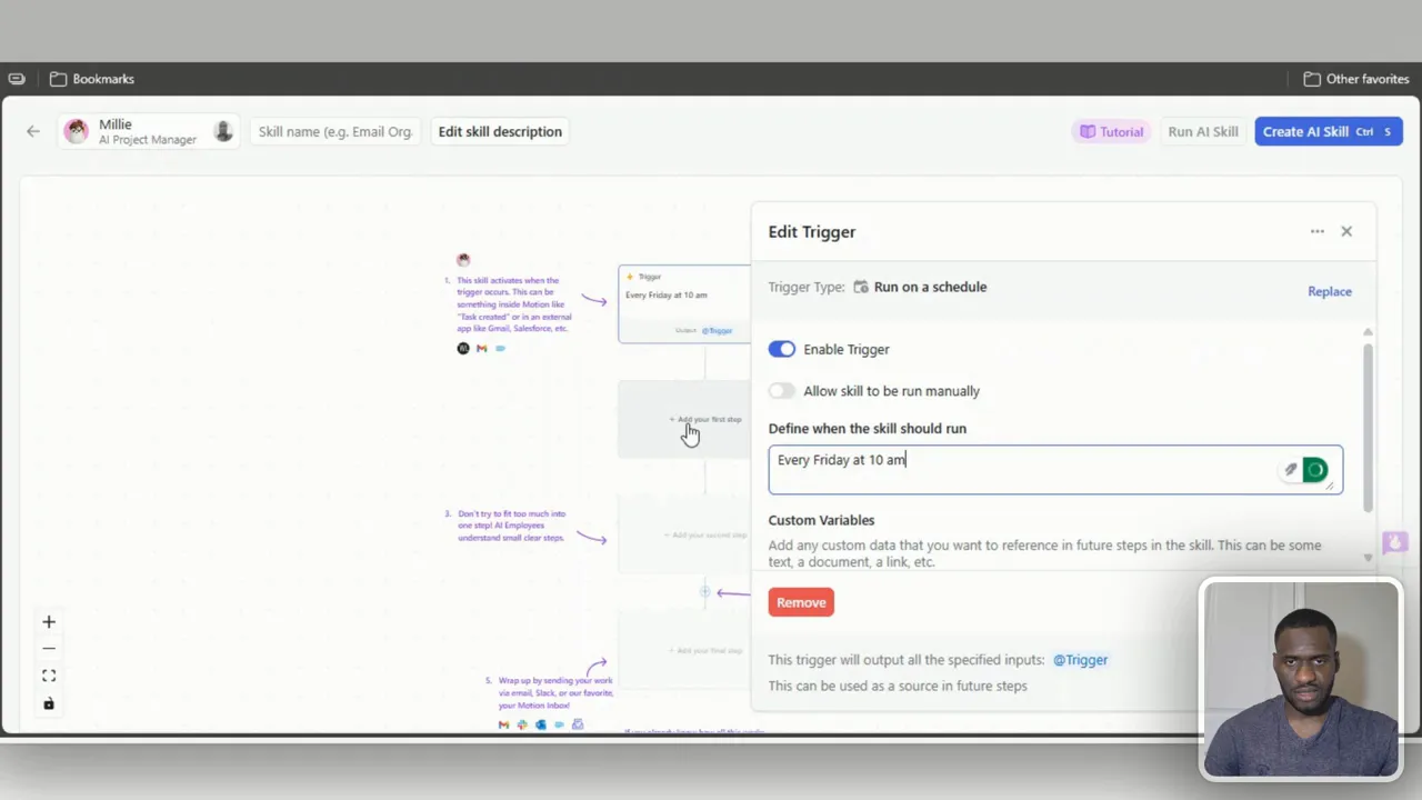 Setting a scheduled trigger for an AI skill