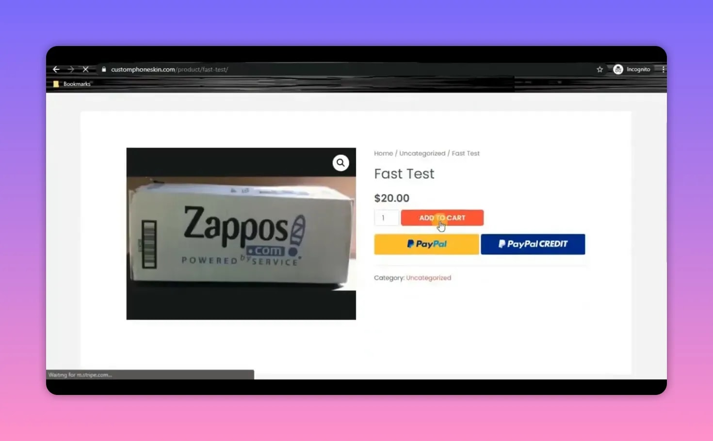 How To Use Stripe Payment Gateway WooCommerce 8 WooCommerce product page showing Add to Cart button and PayPal / PayPal Credit buttons next to product details