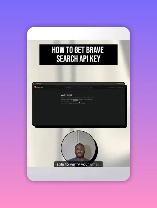 Brave API dashboard verification email screen before accessing subscriptions and API keys