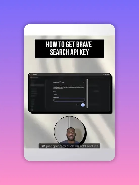 Brave dashboard showing confirmation to add an API key