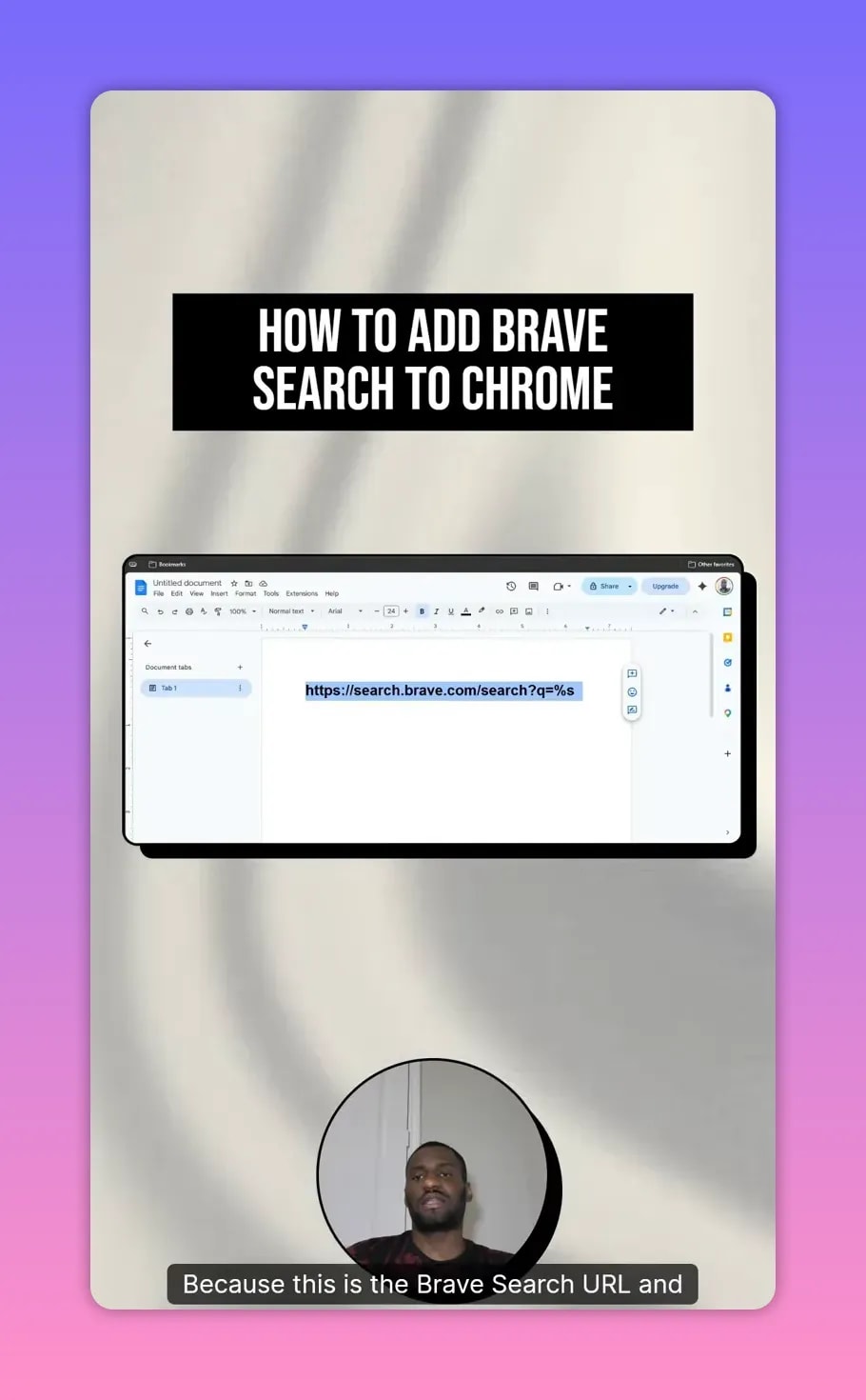 How to Add Brave Search to Chrome 2 Brave Search URL template displayed on screen: https://search.brave.com/search?q=%s