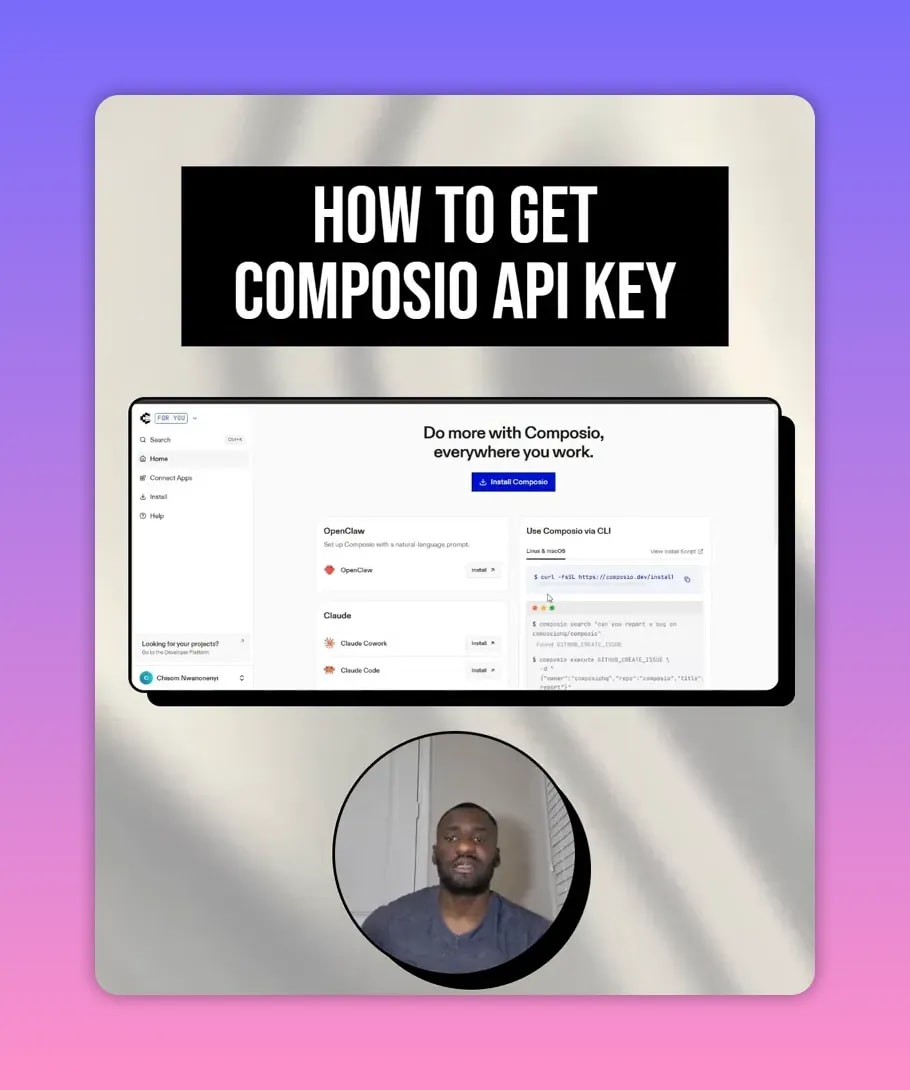 How to Get Composio API Key in 5 Steps 3 Composio setup screen with install options and navigation