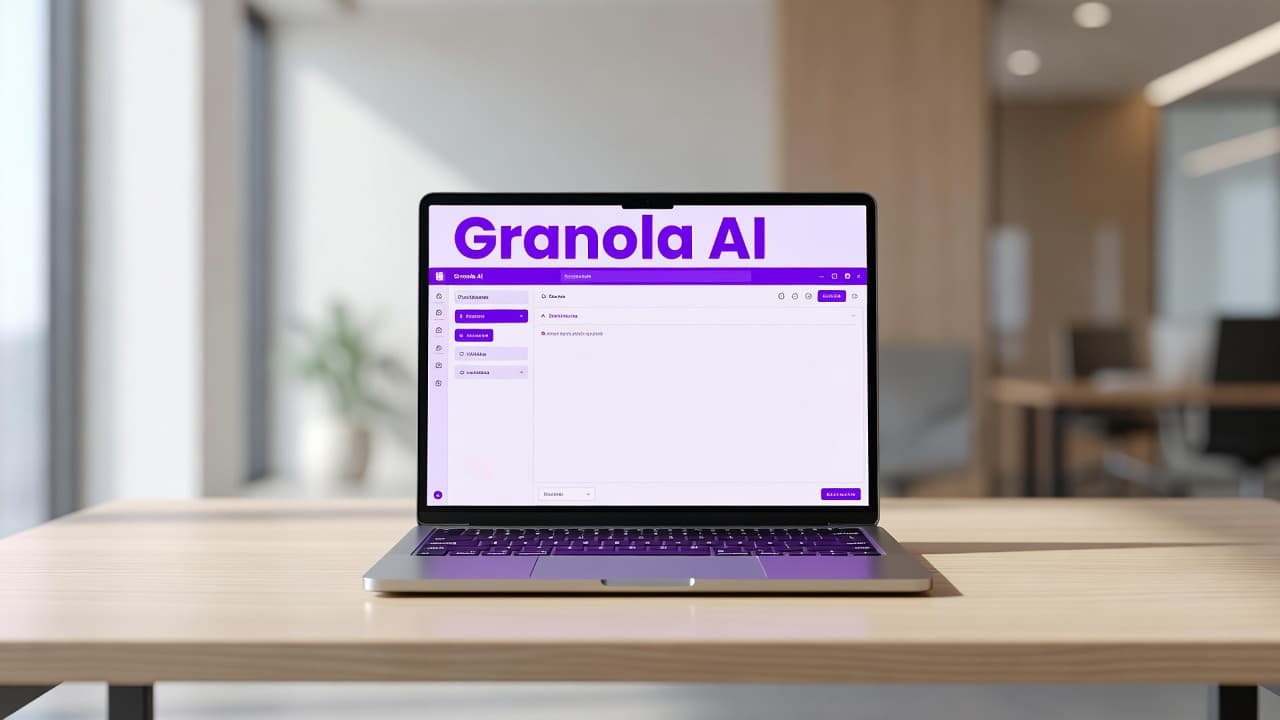 How to Use Granola AI for Client Meeting Notes 2 An open laptop on a wooden desk displaying a clean note-taking interface.