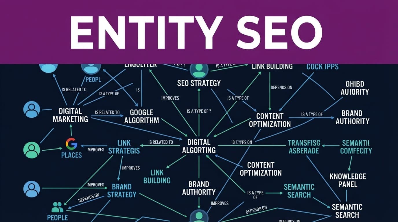 Entity SEO Tools for Content Teams in 2026 2 Purple ENTITY SEO banner above a connected semantic knowledge graph.