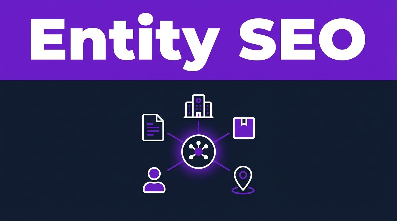 Entity SEO Tools for Content Teams in 2026 1 A glowing knowledge graph connects document, organization, product, person, and location symbols.