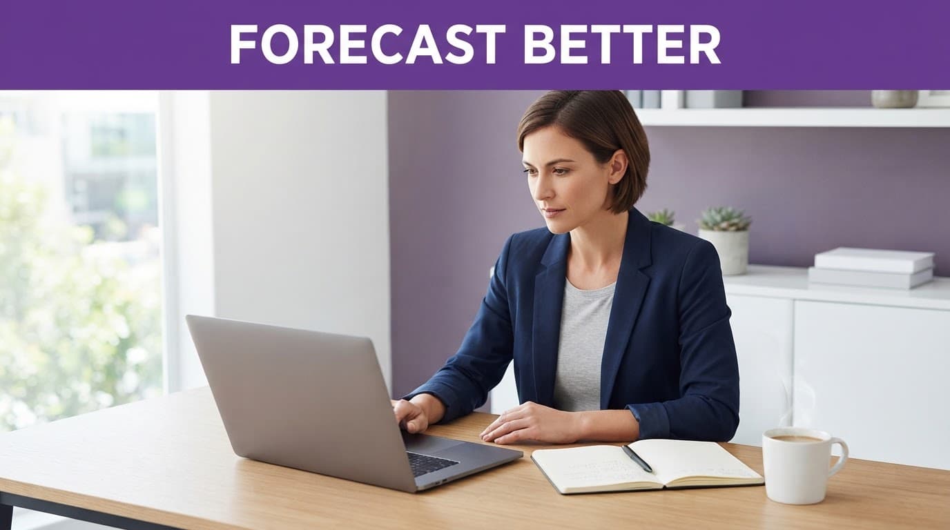 Best AI Sales Forecasting Tools for Small Businesses 3 A business owner studies a laptop beside a notebook and coffee.