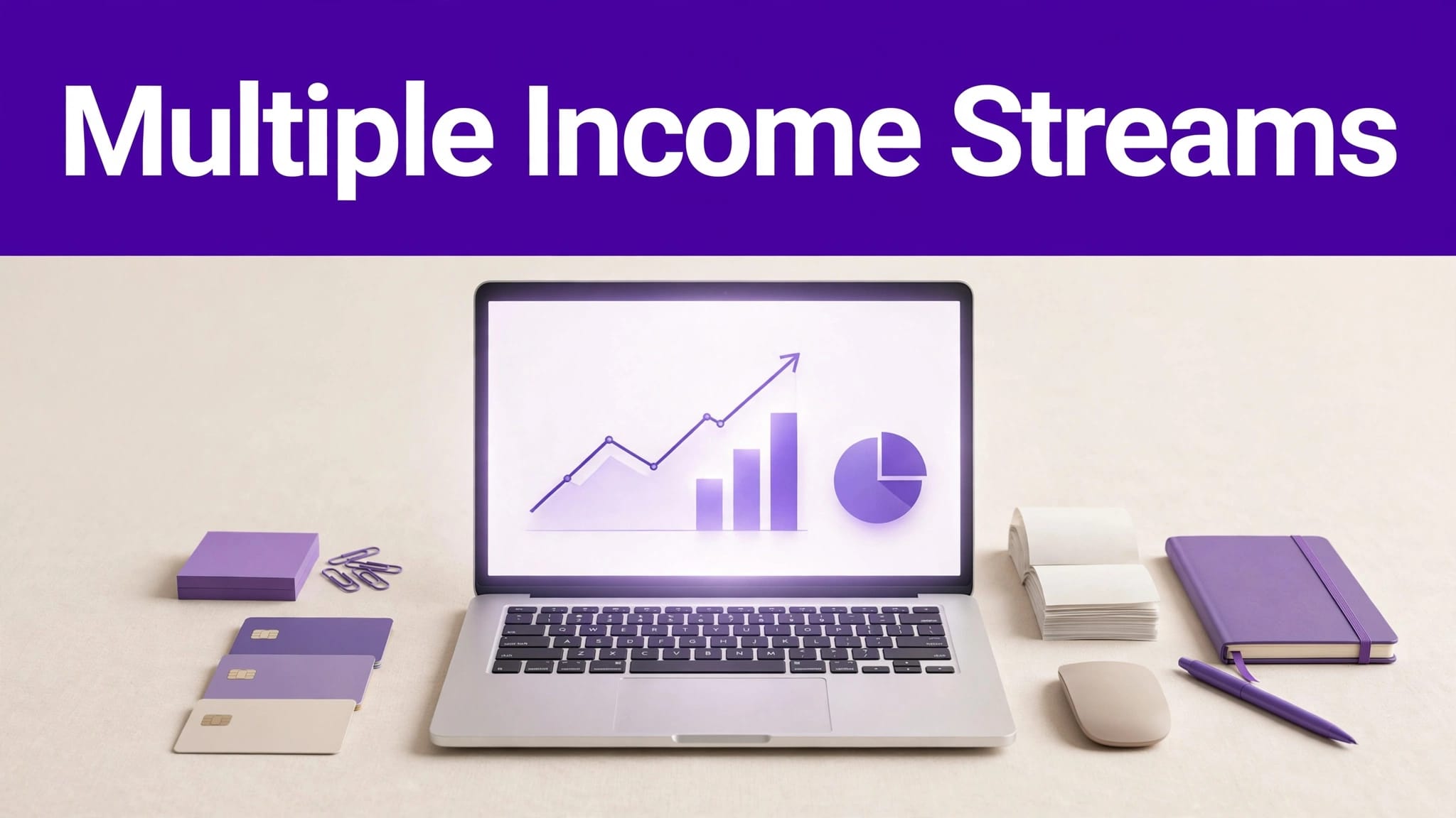 AI Bookkeeping Software for Freelancers With Multiple Income Sources 1 Laptop dashboard beside payment cards and receipts for several income sources.